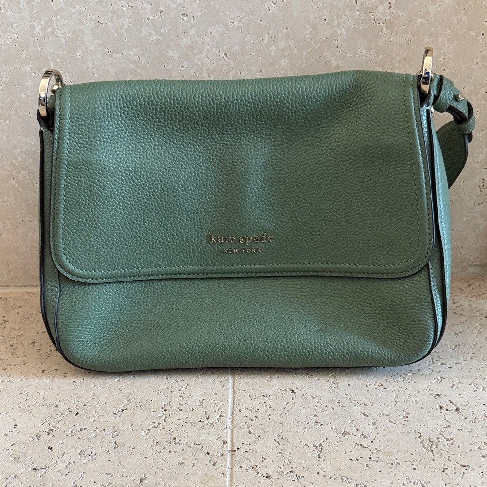 Kate Spade Sage Green Leather Baguette Shoulder Bag - Picture 2 of 11